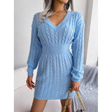 Women's 2025 Fall Winter V-Neck Bodycon Mini Sweater Dress Long Sleeve Pullover Knit Dress Casual & Sexy Tight Fit