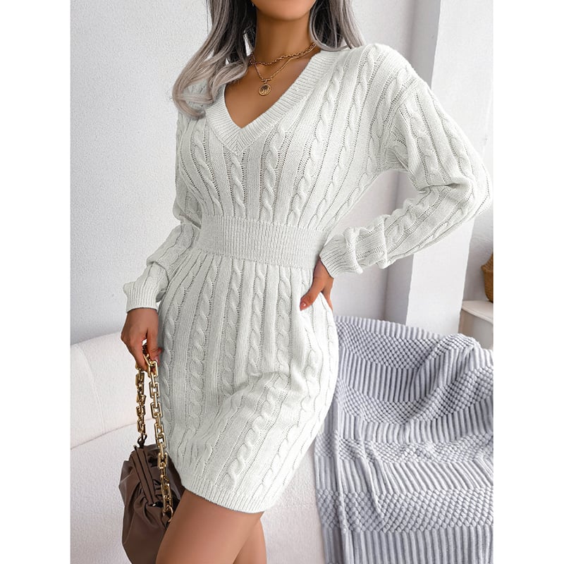 Women's 2025 Fall Winter V-Neck Bodycon Mini Sweater Dress Long Sleeve Pullover Knit Dress Casual & Sexy Tight Fit