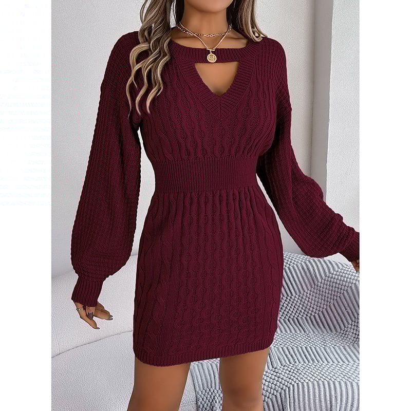 Womens Long Sleeve Sweater Dress Sexy Cut Out Bodycon Mini Fall Dress Trendy Ribbed Ladies Winter Sweater