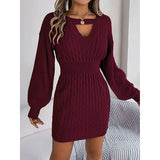 Womens Long Sleeve Sweater Dress Sexy Cut Out Bodycon Mini Fall Dress Trendy Ribbed Ladies Winter Sweater