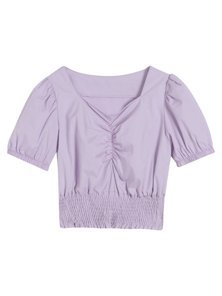 Niche Slim Short Top V-neck Bubble Short-sleeved Shirt Women