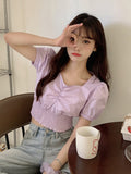 Niche Slim Short Top V-neck Bubble Short-sleeved Shirt Women