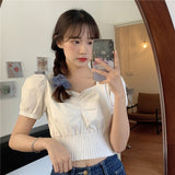 Niche Slim Short Top V-neck Bubble Short-sleeved Shirt Women