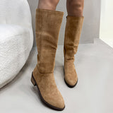 Chunky Heel Small Slim Suede Over The Knee Side Zipper Boots