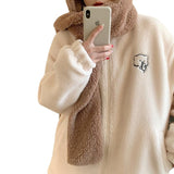 Loose Lapel Lamb Wool Coat For Women Thickened Western Style Cute Bear Plush Top