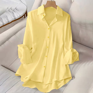 Plus Size Women's Casual Solid Color Lapel Long Sleeve Shirt Spring Autumn Comfort Full Button Office Blouse