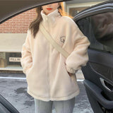 Loose Lapel Lamb Wool Coat For Women Thickened Western Style Cute Bear Plush Top