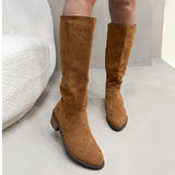 Chunky Heel Small Slim Suede Over The Knee Side Zipper Boots