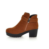 Mid Heel Boots Women's Shoes Belt Buckle Large Size 40-48 Suede Martin Boots