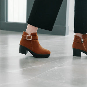Mid Heel Boots Women's Shoes Belt Buckle Large Size 40-48 Suede Martin Boots