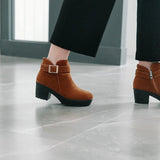 Mid Heel Boots Women's Shoes Belt Buckle Large Size 40-48 Suede Martin Boots