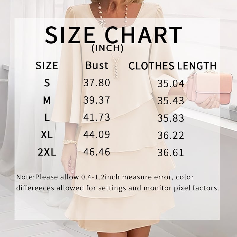 Women's Long Sleeve Crew Neck Tiered Layered Midi Dress , Asymmetrical Hem A-Line Short Elegant Party Dress