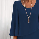 Women's Long Sleeve Crew Neck Tiered Layered Midi Dress , Asymmetrical Hem A-Line Short Elegant Party Dress