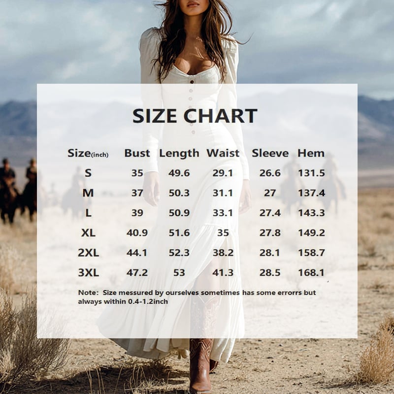 Women's Solid Color Vintage Western Long Sleeve Ruffle Lace Trim Sexy Maxi Dress With Center Slit Spring Fall Cowgirl Style Dress