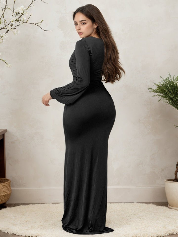 2025 New Women's V-neck Dress, Solid Color Soft Fabric, Long Style, Waist Fold Design, Sexy And Elegant, Date Dress, Party Dress, Bridesmaid Dress