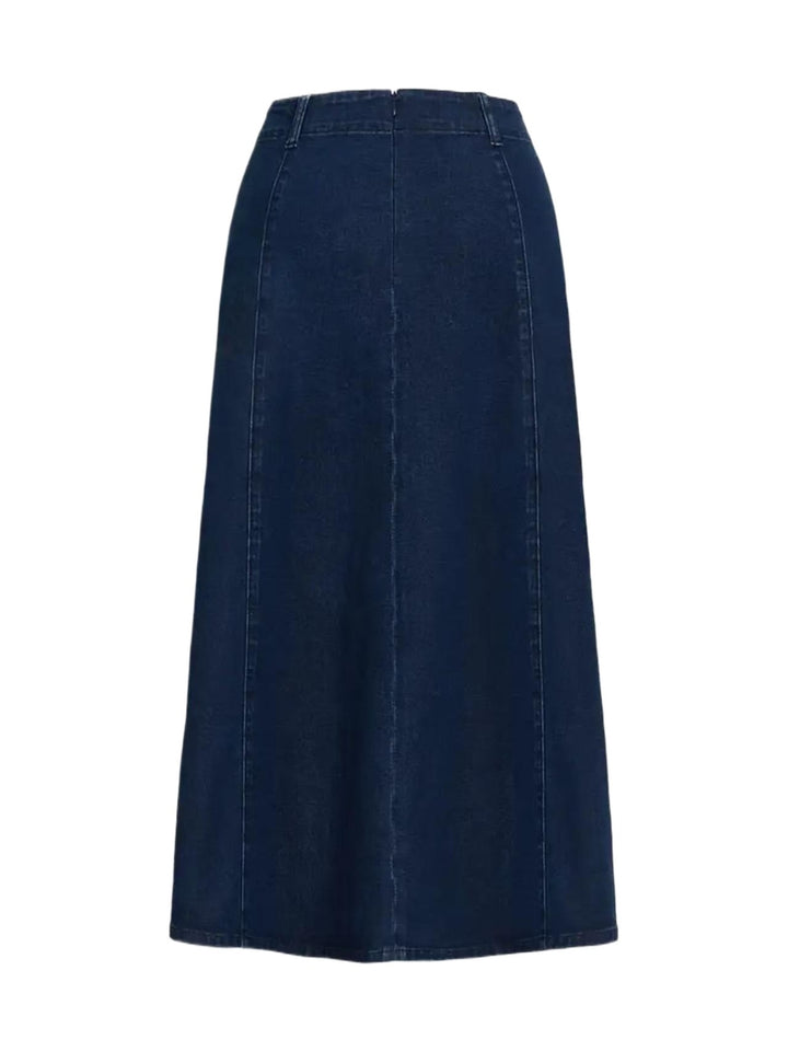 2025 Spring New Women's High Waist Loose A-line Cowboy Skirt, Medium Length Elastic Casual Solid Color Skirt, Elegant For Office And Daily Wear, Fashionable Style Smooth, Cowboy Fabric Washable