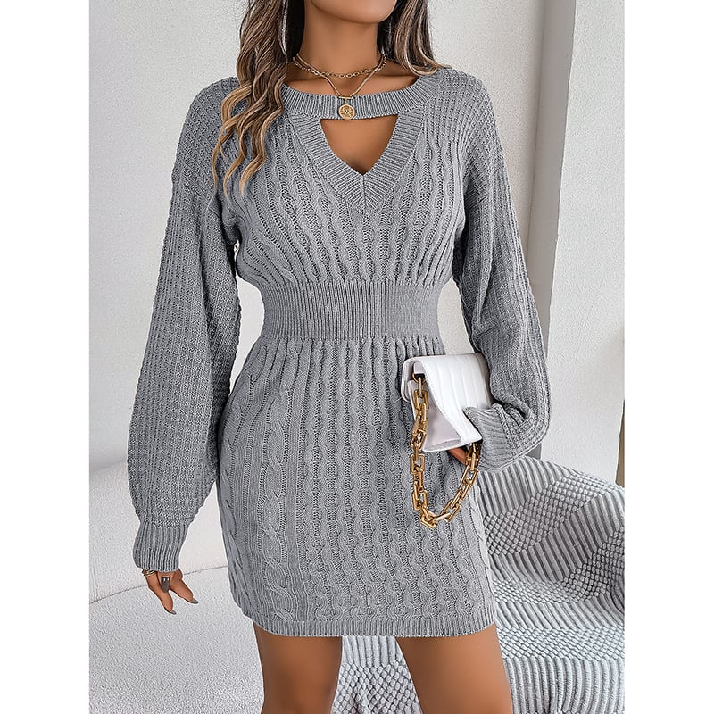 Womens Long Sleeve Sweater Dress Sexy Cut Out Bodycon Mini Fall Dress Trendy Ribbed Ladies Winter Sweater