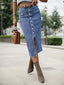 2025 SpringSummer New Women's Elastic Denim Large Size Medium Long Skirt, Casual Blue Large Size Denim Skirt, Split Denim Dress