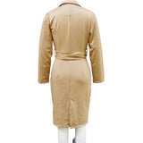 Women's Solid Color Blazer V-Neck Dress With Belt & Hem Slit - Slim Fit Formal Midi Dress For Spring&Fall