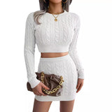 Casual Twisted Knit Crop Sweater And Bodycon Skirt Set