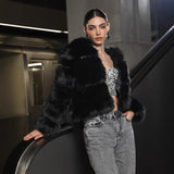 Black Faux Fur Short Hood Jacket