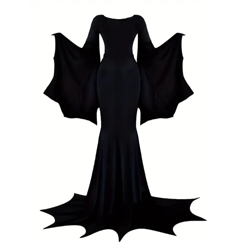 Black Costume Womens Gothic Witch Bat Sleeve Dress Halloween Cosplay Costumes Vintage Carnival Party Outfit