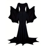 Black Costume Womens Gothic Witch Bat Sleeve Dress Halloween Cosplay Costumes Vintage Carnival Party Outfit