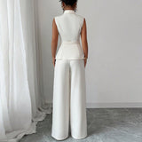 Solid Color Vest Straight-leg Trousers Suit For Women