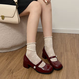 Small Leather Shoes For Women Retro Chunky Heel Mary Jane Shoes