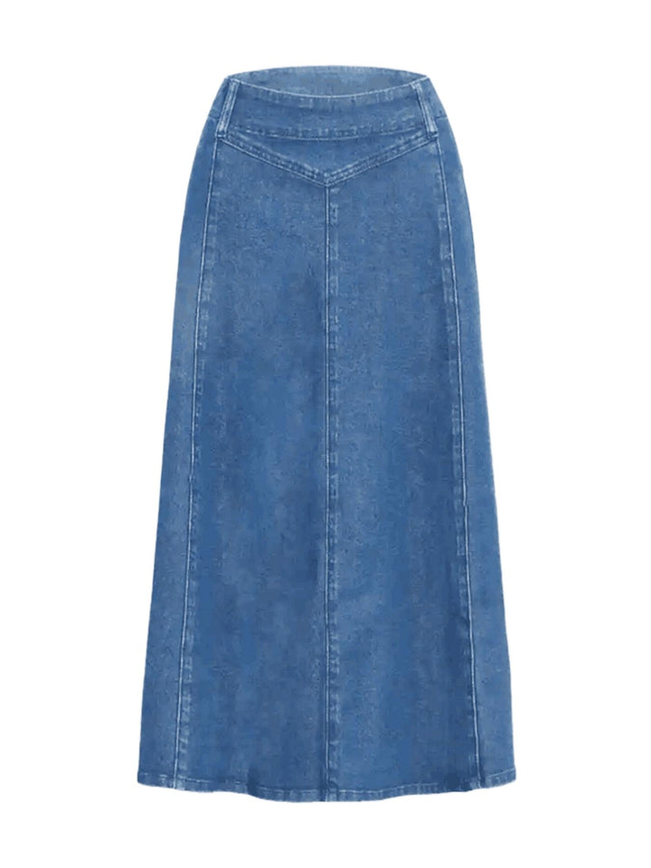 2025 Spring New Women's High Waist Loose A-line Cowboy Skirt, Medium Length Elastic Casual Solid Color Skirt, Elegant For Office And Daily Wear, Fashionable Style Smooth, Cowboy Fabric Washable