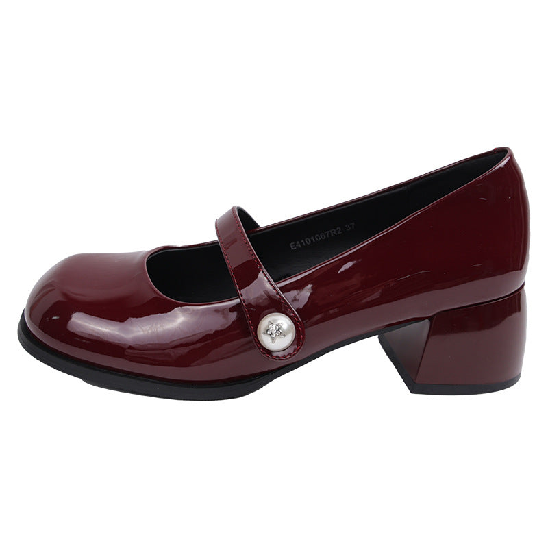 Small Leather Shoes For Women Retro Chunky Heel Mary Jane Shoes