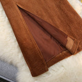 Women's Vintage Style High-Waisted Solid Color Maxi Dress With Belt Side Slit Casual Winter Dress