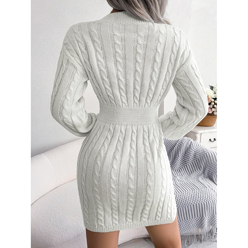 Women's 2025 Fall Winter V-Neck Bodycon Mini Sweater Dress Long Sleeve Pullover Knit Dress Casual & Sexy Tight Fit