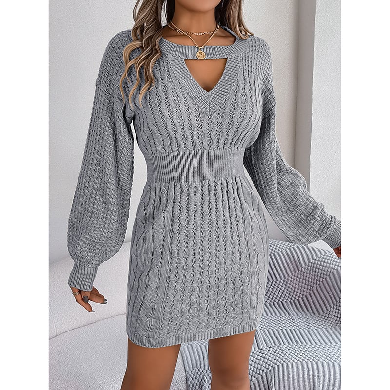 Womens Long Sleeve Sweater Dress Sexy Cut Out Bodycon Mini Fall Dress Trendy Ribbed Ladies Winter Sweater