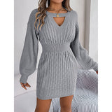 Womens Long Sleeve Sweater Dress Sexy Cut Out Bodycon Mini Fall Dress Trendy Ribbed Ladies Winter Sweater