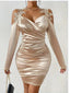 Spring And Autumn New Satin Elegant Lace Bodycon Dress With Pleated Skirt