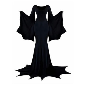 Black Costume Womens Gothic Witch Bat Sleeve Dress Halloween Cosplay Costumes Vintage Carnival Party Outfit