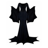 Black Costume Womens Gothic Witch Bat Sleeve Dress Halloween Cosplay Costumes Vintage Carnival Party Outfit
