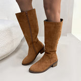 Chunky Heel Small Slim Suede Over The Knee Side Zipper Boots
