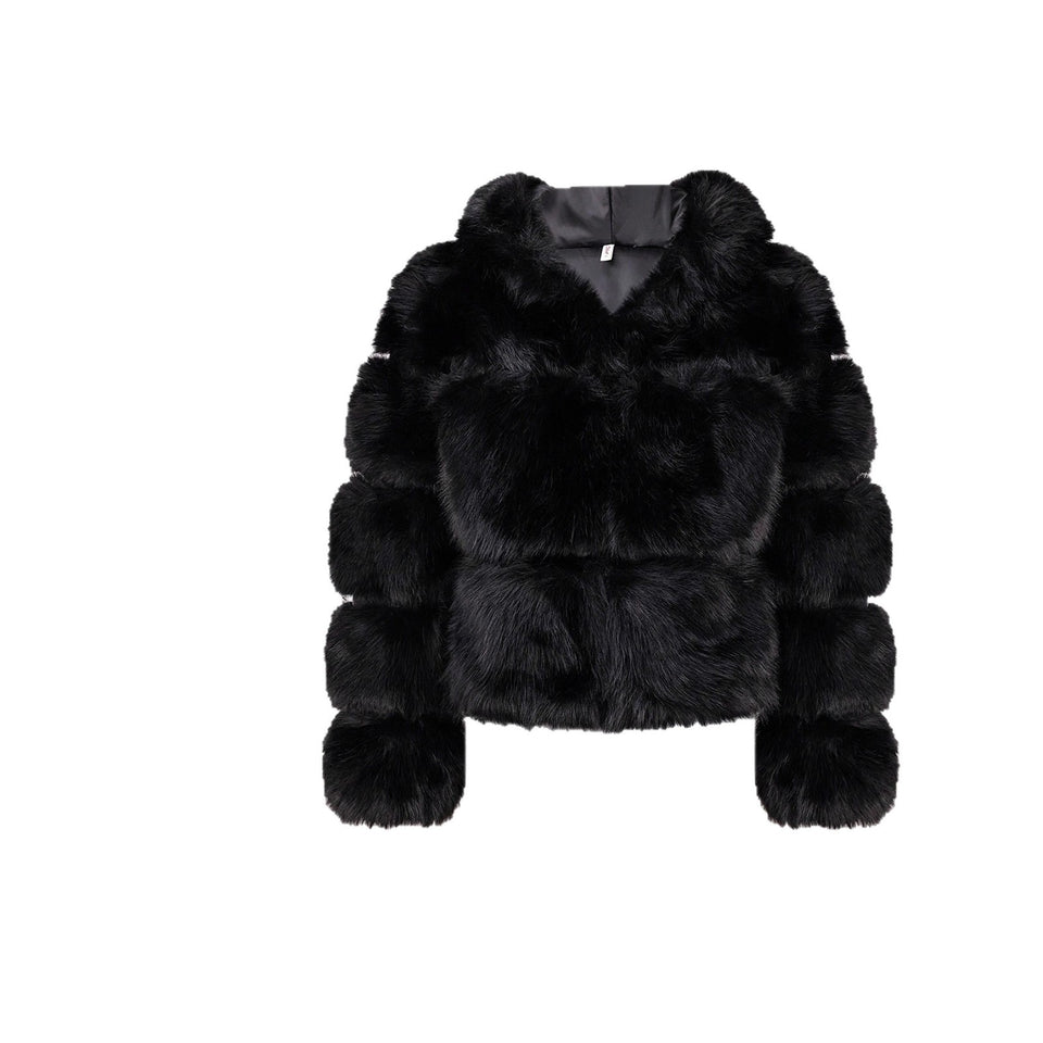 Black Faux Fur Short Hood Jacket