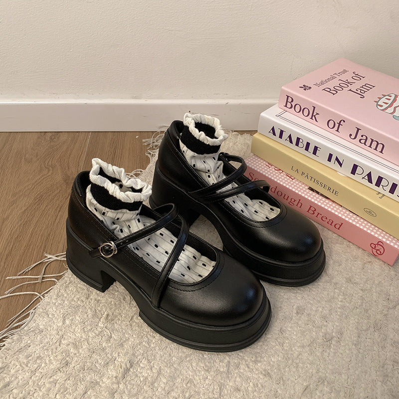 Black Japanese Sweet Cool Style Jk Leather Shoes For Women