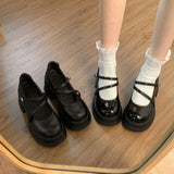 Black Japanese Sweet Cool Style Jk Leather Shoes For Women