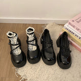 Black Japanese Sweet Cool Style Jk Leather Shoes For Women