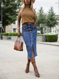 2025 SpringSummer New Women's Elastic Denim Large Size Medium Long Skirt, Casual Blue Large Size Denim Skirt, Split Denim Dress