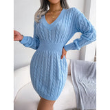 Women's 2025 Fall Winter V-Neck Bodycon Mini Sweater Dress Long Sleeve Pullover Knit Dress Casual & Sexy Tight Fit