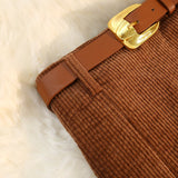 Women's Vintage Style High-Waisted Solid Color Maxi Dress With Belt Side Slit Casual Winter Dress