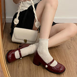 Small Leather Shoes For Women Retro Chunky Heel Mary Jane Shoes