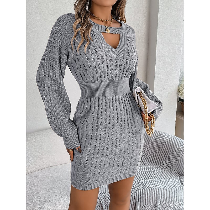 Womens Long Sleeve Sweater Dress Sexy Cut Out Bodycon Mini Fall Dress Trendy Ribbed Ladies Winter Sweater