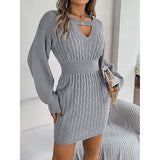 Womens Long Sleeve Sweater Dress Sexy Cut Out Bodycon Mini Fall Dress Trendy Ribbed Ladies Winter Sweater