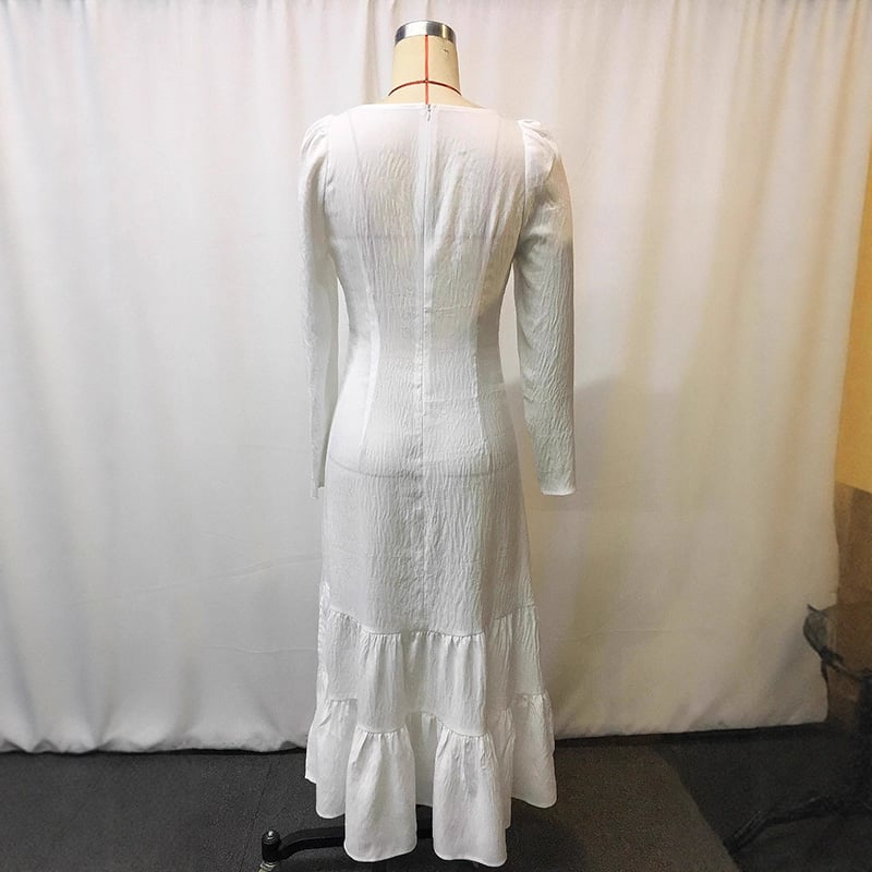 Women's Solid Color Vintage Western Long Sleeve Ruffle Lace Trim Sexy Maxi Dress With Center Slit Spring Fall Cowgirl Style Dress